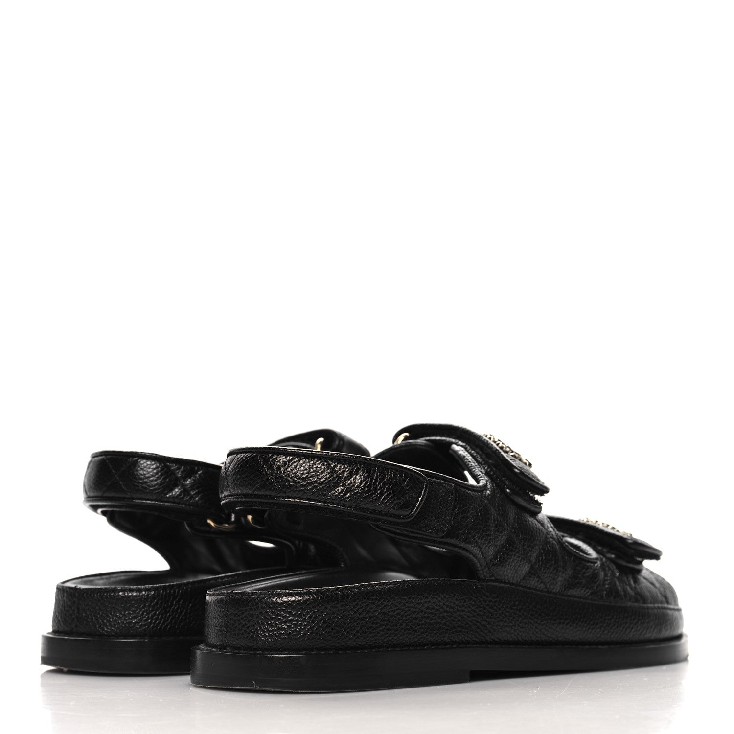 Chanel Grained Calfskin Velcro Dad Sandals 37 Black 5 of 10