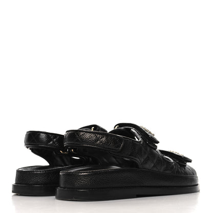 Chanel Grained Calfskin Velcro Dad Sandals 37 Black 5 of 10