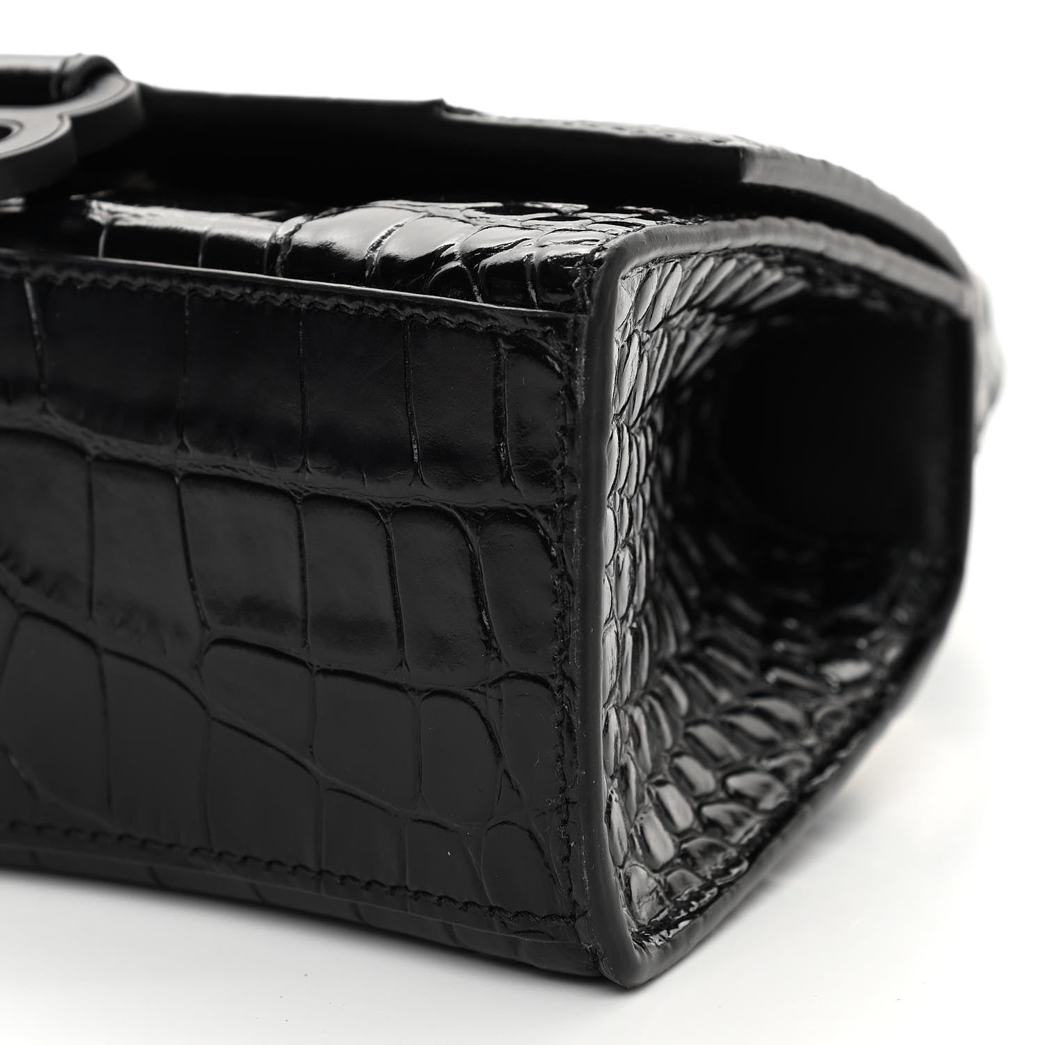 Balenciaga Shiny Calfskin Monochrome Crocodile Embossed Hourglass Top Handle Bag XS Black 11 of 12
