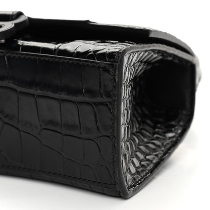 Balenciaga Shiny Calfskin Monochrome Crocodile Embossed Hourglass Top Handle Bag XS Black 11 of 12