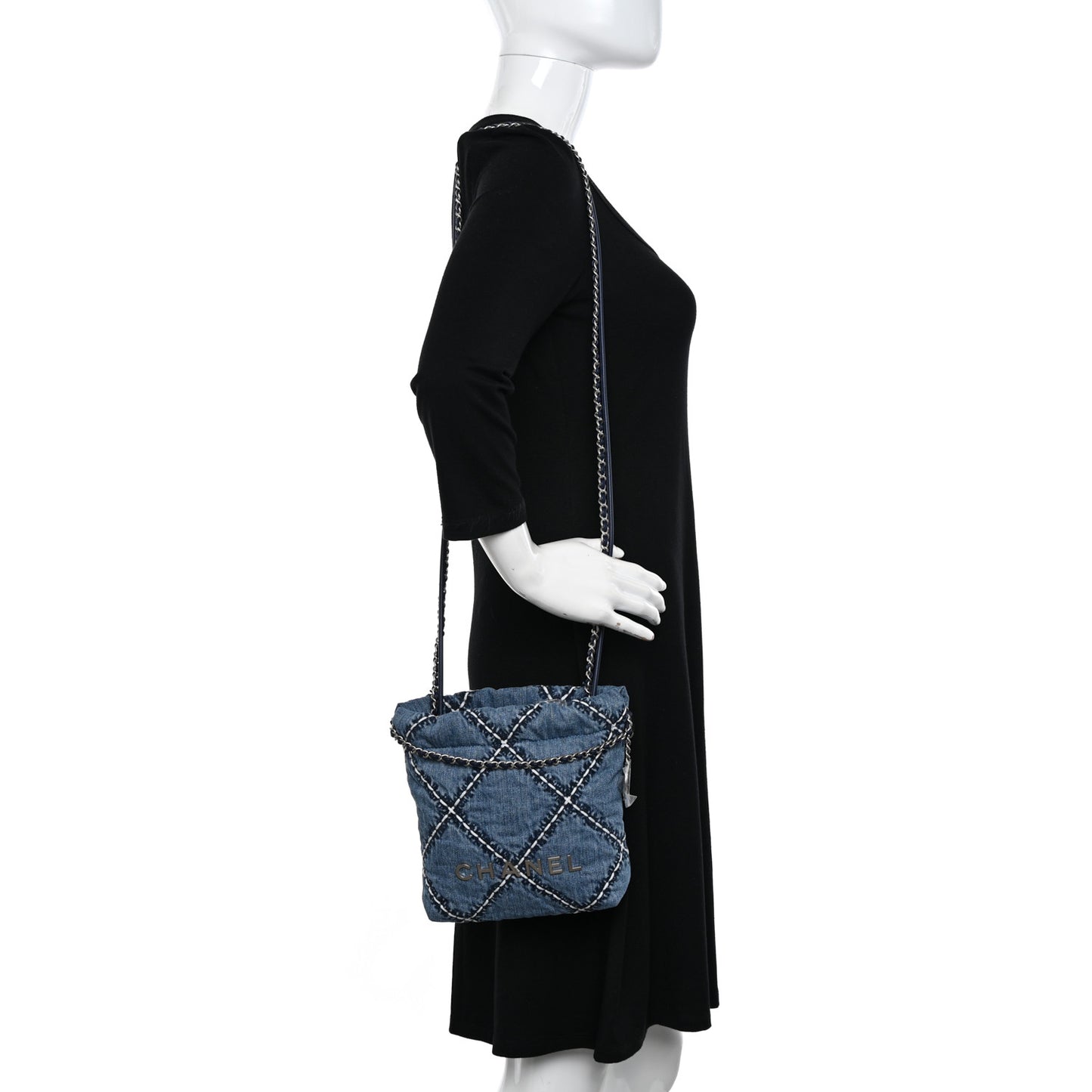 Denim Stitched Quilted Mini Chanel 22 Blue