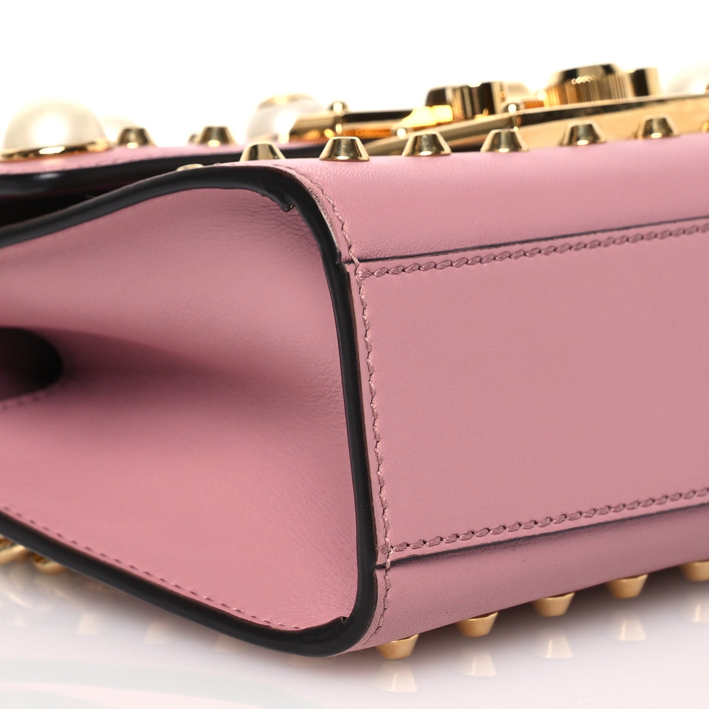 Calfskin Studded Small Padlock Shoulder Bag Carmine Rose