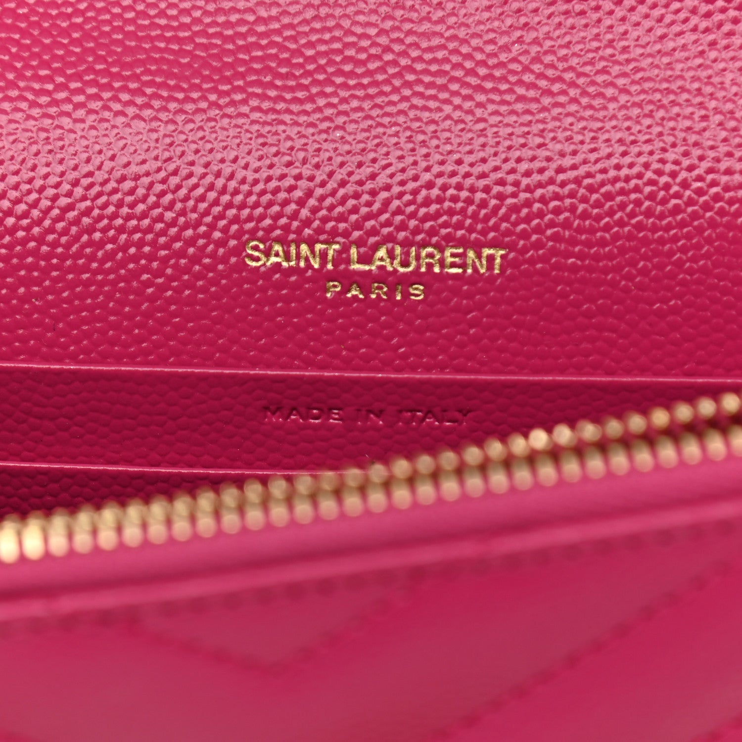 Saint Laurent Grain De Poudre Matelasse Chevron Monogram Envelope Chain Wallet Fresh Fuchsia 6 of 10