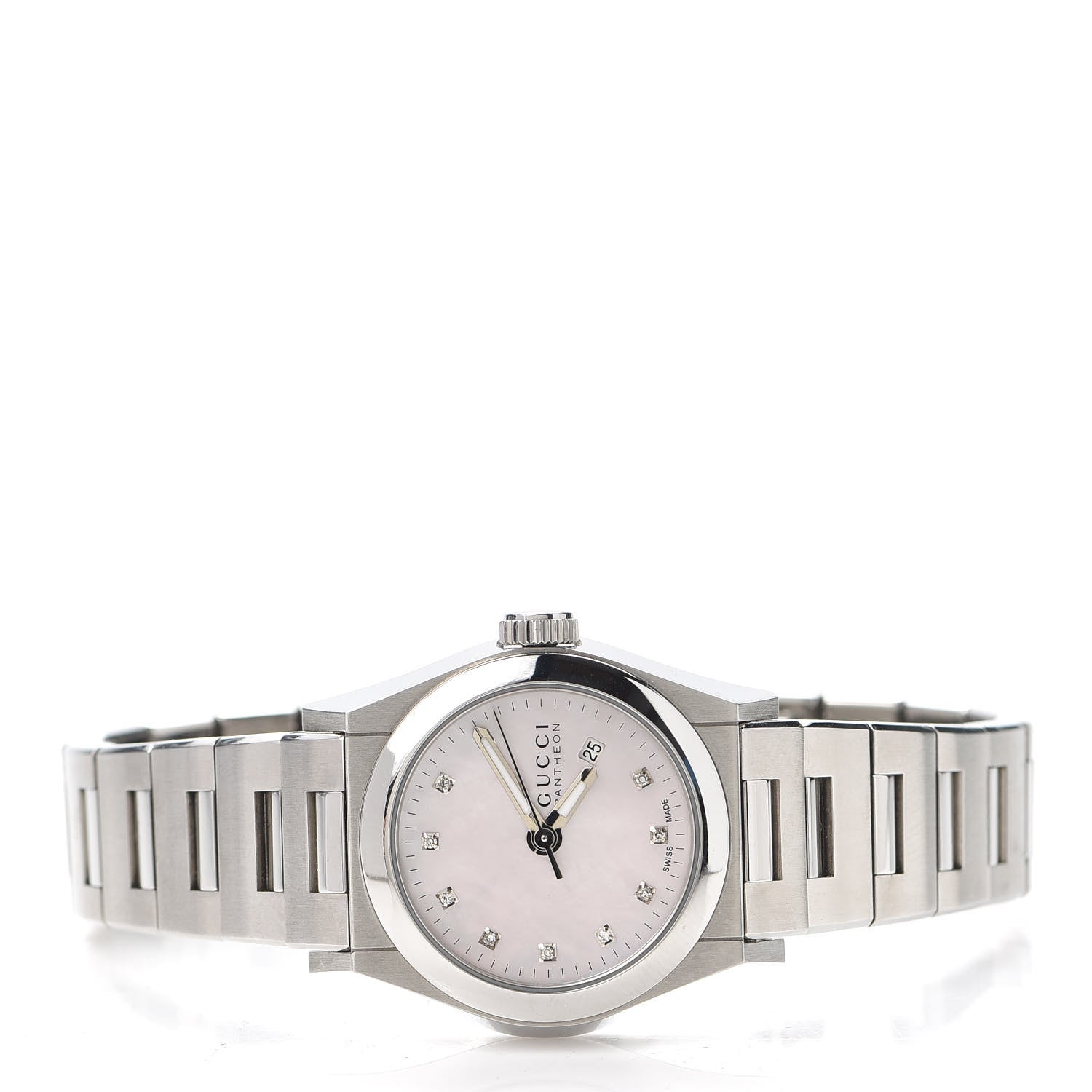 Gucci Stainless Steel Diamond Pink Mother of Pearl 28mm Pantheon Quartz Watch 2 of 6