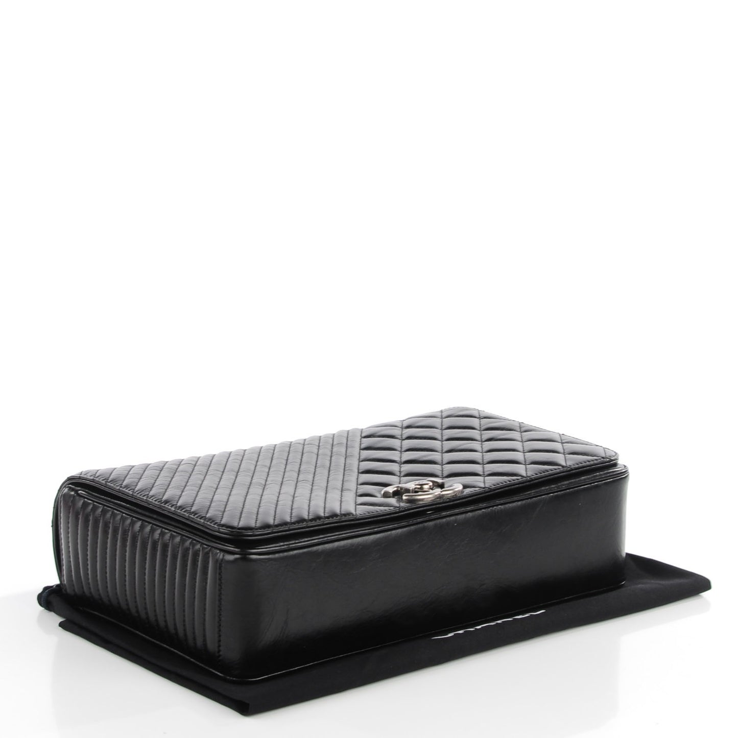 Glazed Calfskin Quilted Large Coco Boy Flap Black