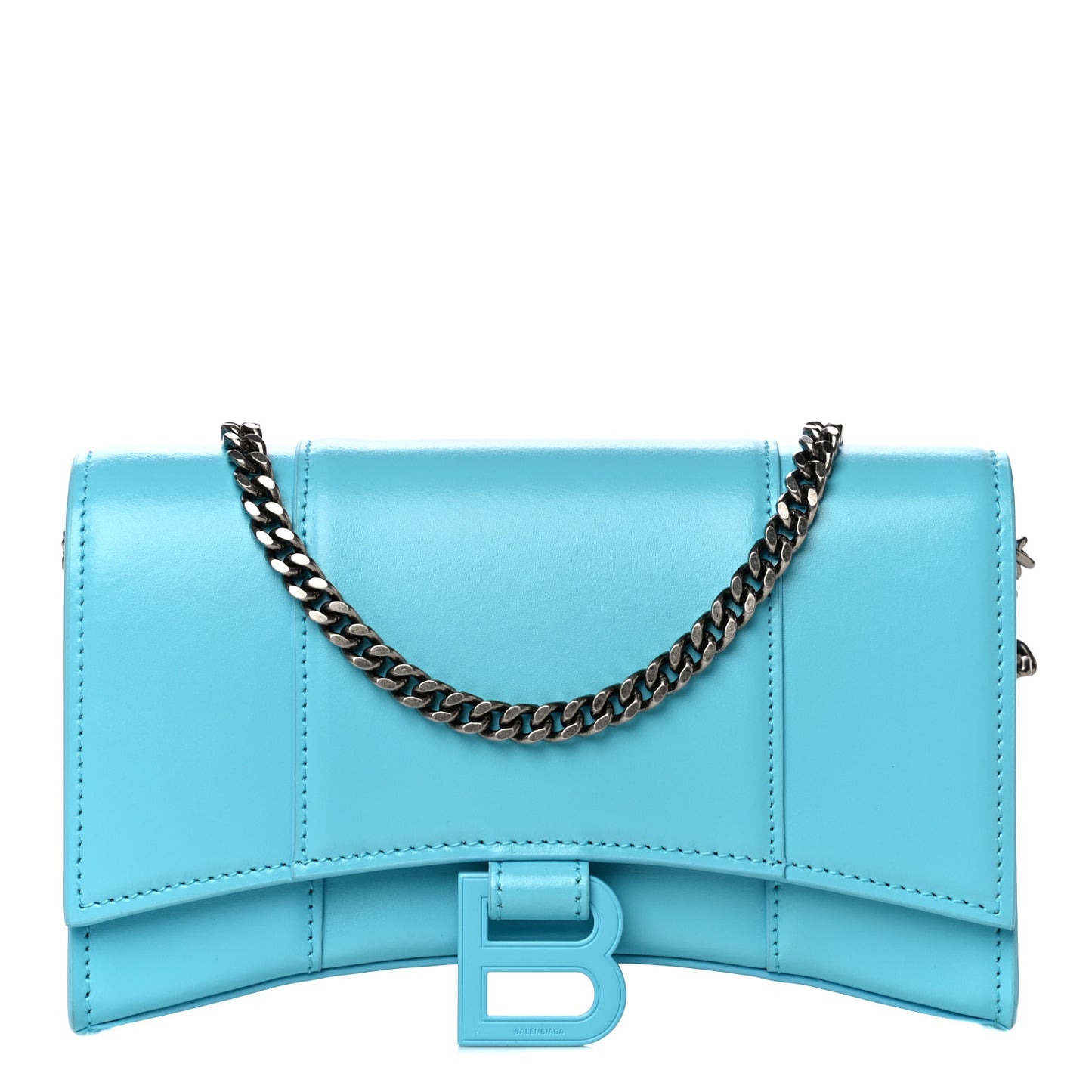 Shiny Box Calfskin Tonal B Hourglass Chain Bag Azur