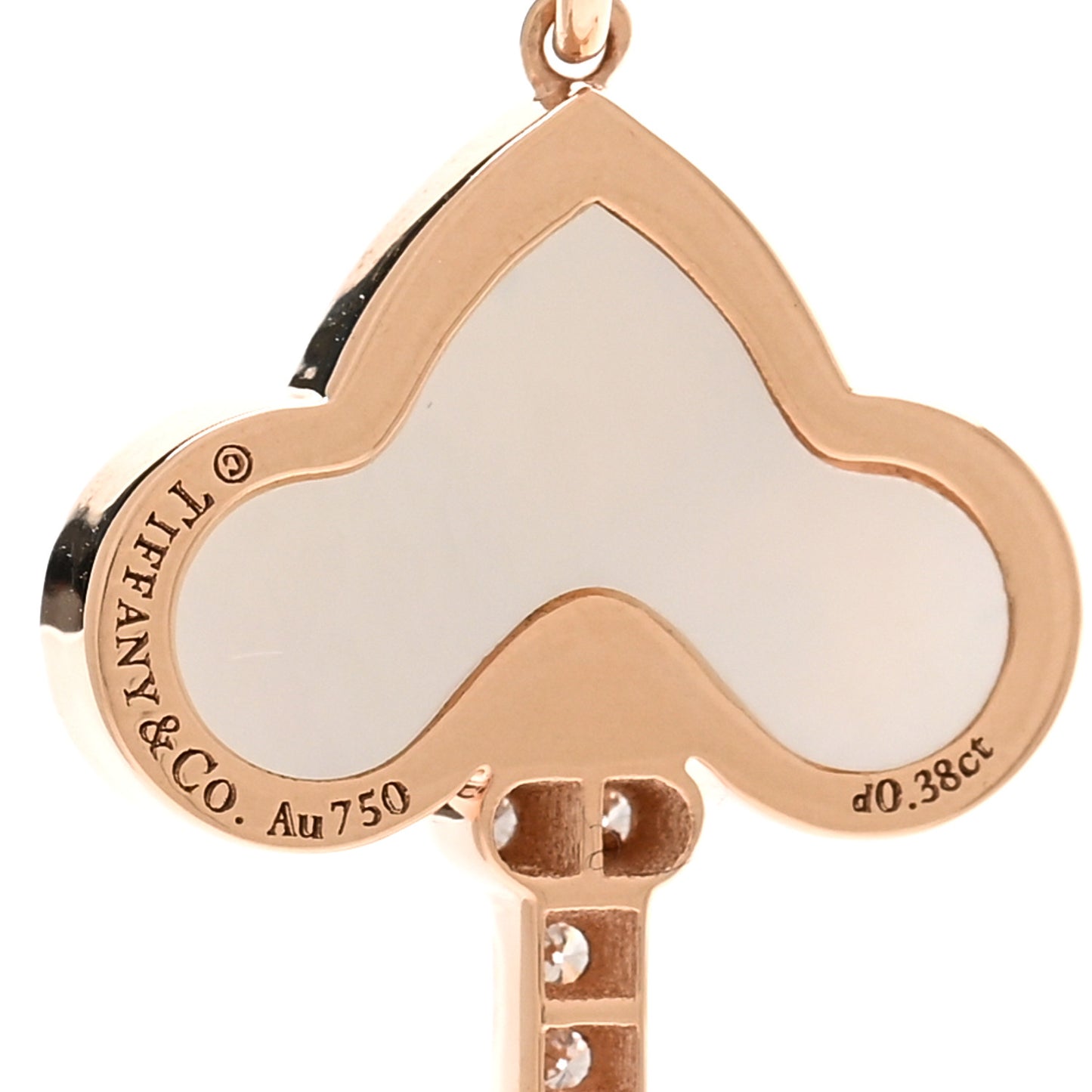 18K Rose Gold Diamond Mother of Pearl Fleur De Lis Key Pendant
