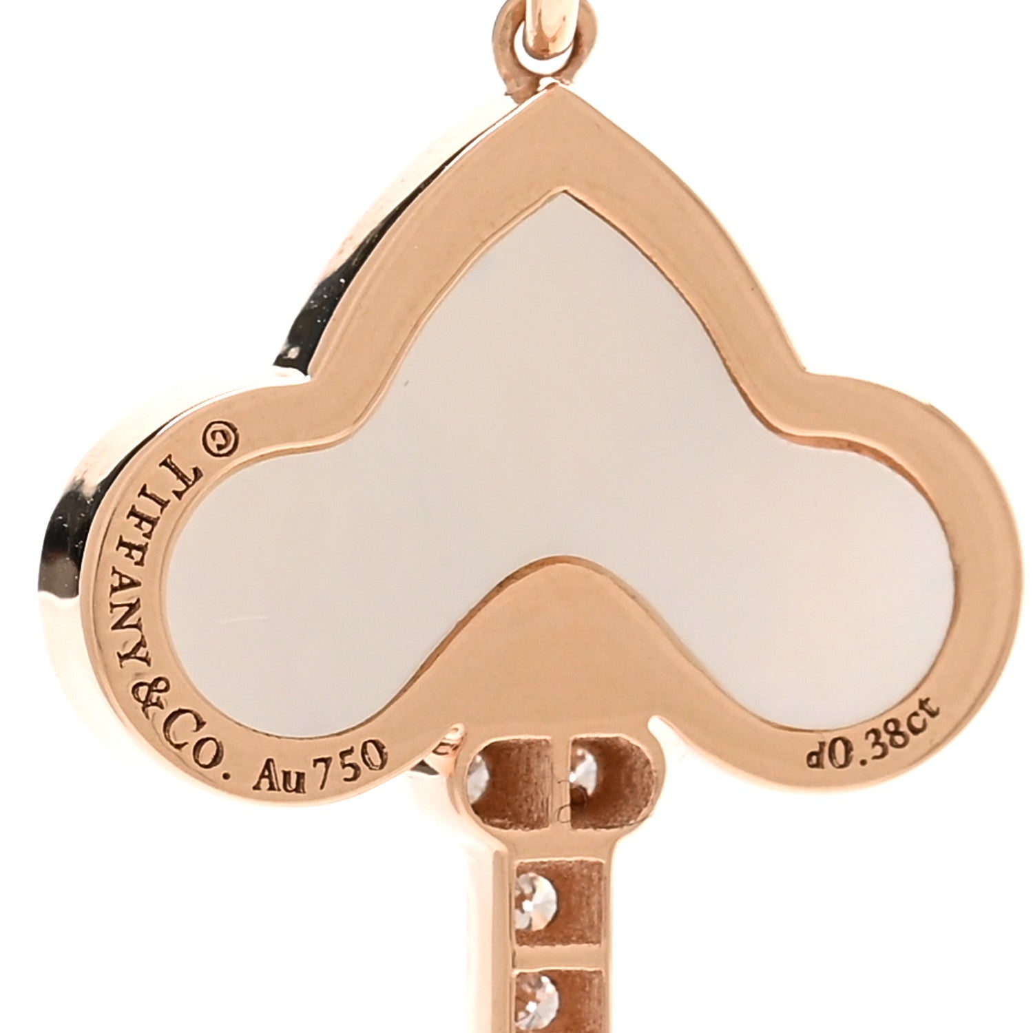 Tiffany 18K Rose Gold Diamond Mother of Pearl Fleur De Lis Key Pendant 4 of 5