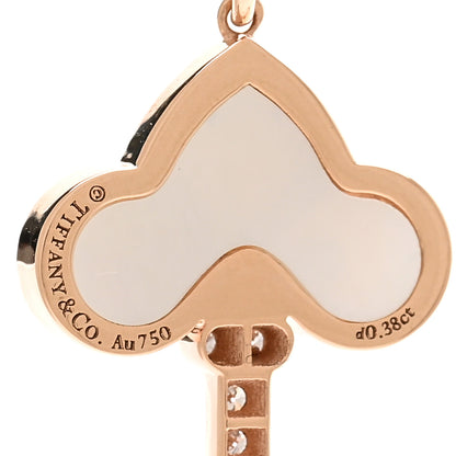 Tiffany 18K Rose Gold Diamond Mother of Pearl Fleur De Lis Key Pendant 4 of 5