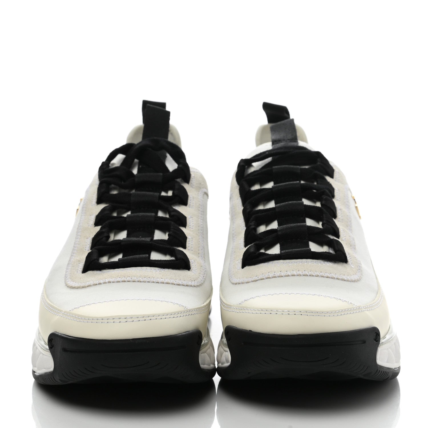Chanel Velvet Calfskin Mixed Fibers CC Sneakers 38.5 Ivory Black 2 of 9