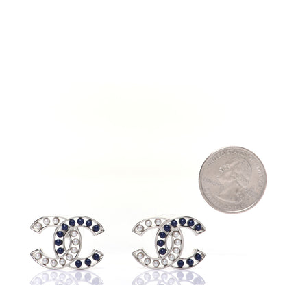 Chanel Pearl Beaded CC Earrings Silver White Blue 2 of 9