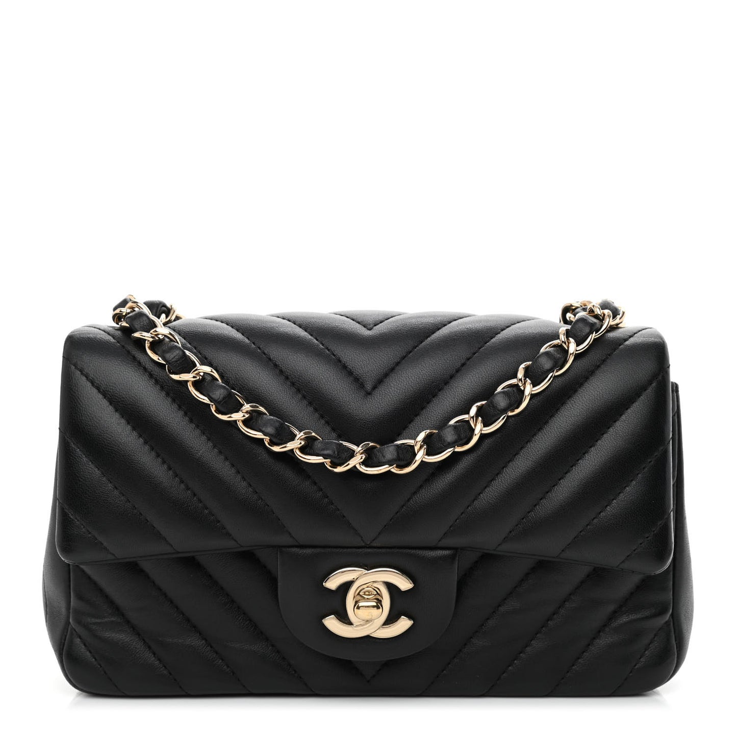 Lambskin Chevron Quilted Mini Rectangular Flap Black