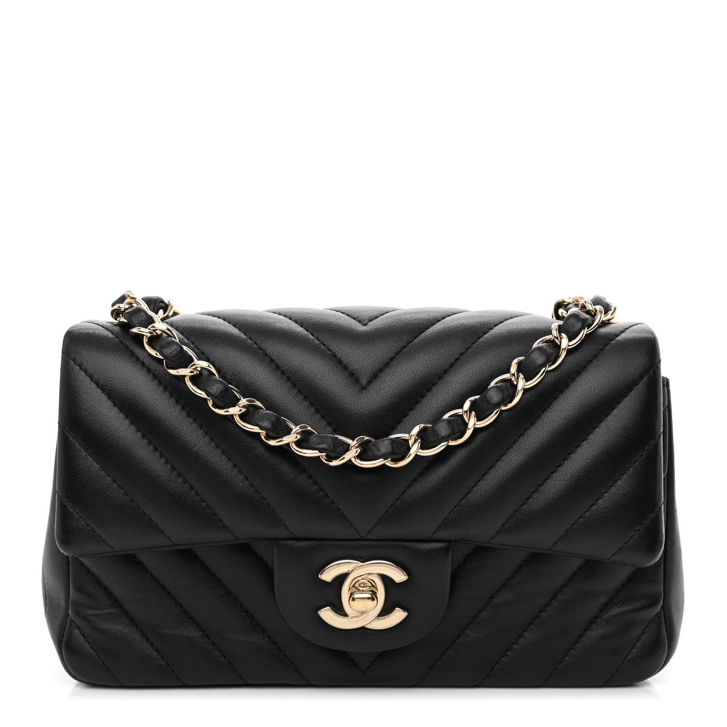 Chanel Lambskin Chevron Quilted Mini Rectangular Flap Black 1 of 10