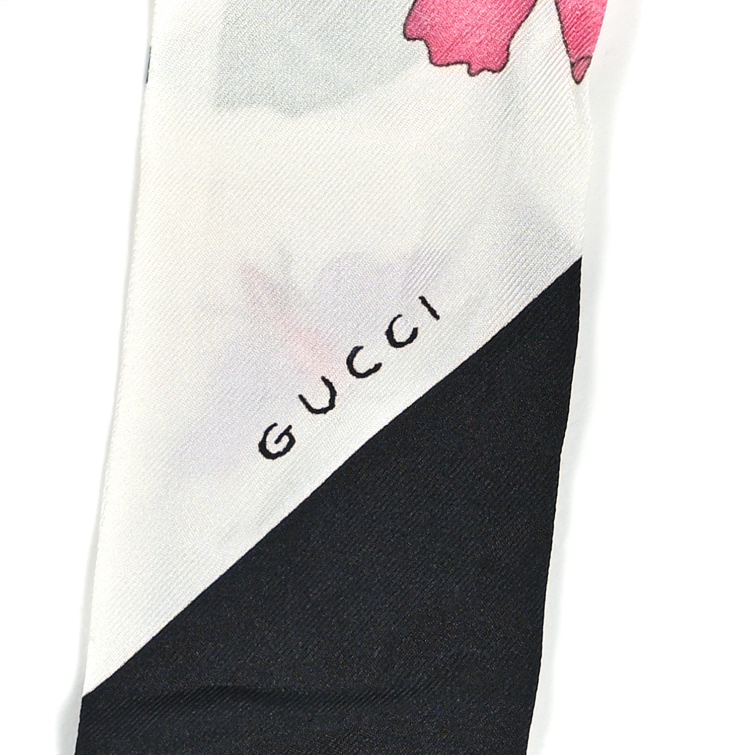 Gucci Silk Twill Floriso Neck Bow Scarf White Black 3 of 3