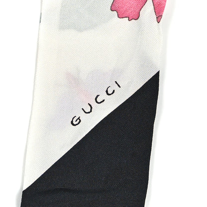 Gucci Silk Twill Floriso Neck Bow Scarf White Black 3 of 3