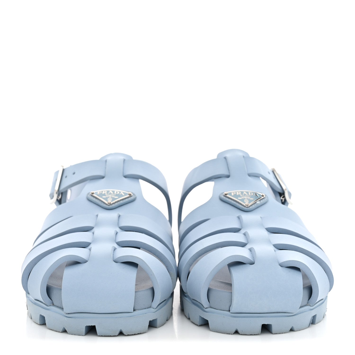 Prada Foam Rubber Metal Triangle Logo Cage Sandals 40 Cielo 3 of 10