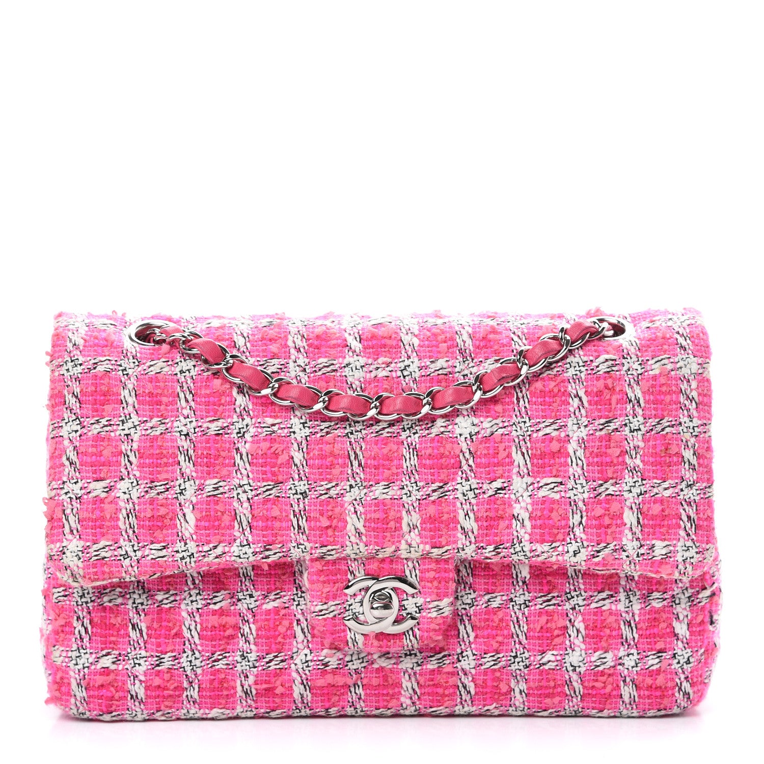 Chanel Tweed Quilted Medium Double Flap Hot Pink 1 of 9