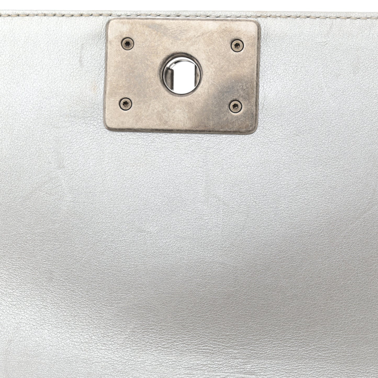 Metallic Lambskin Quilted Small Boy Flap Silver