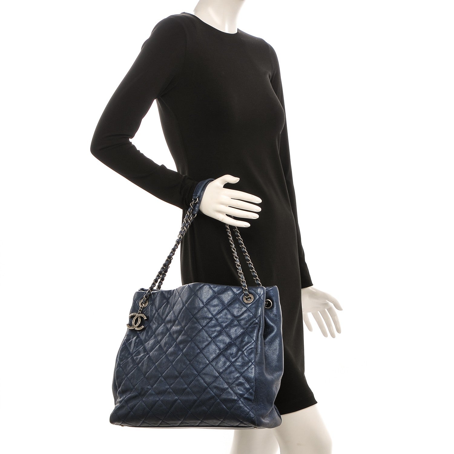 Chanel Iridescent Caviar Quilted Chic Tall Shopping Tote Navy 2 of 7