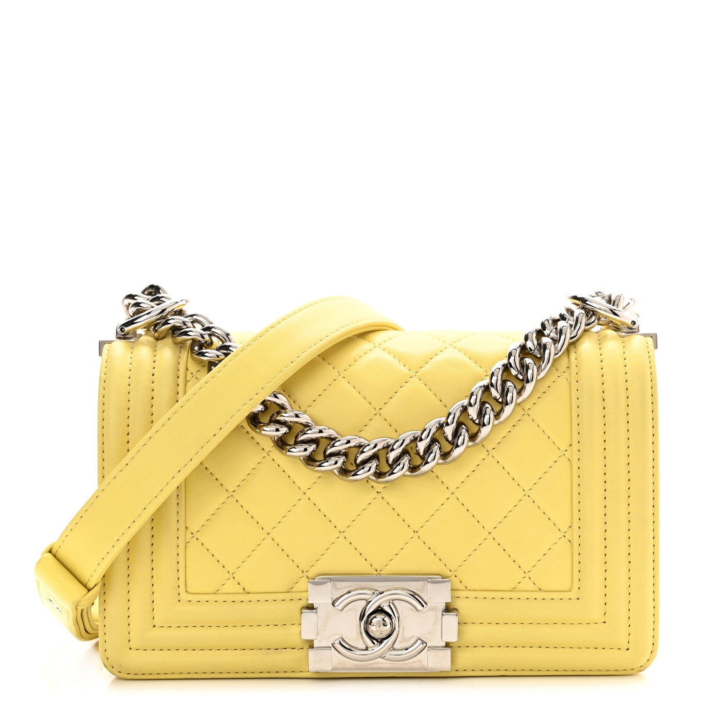 Lambskin Quilted Small Boy Flap Yellow