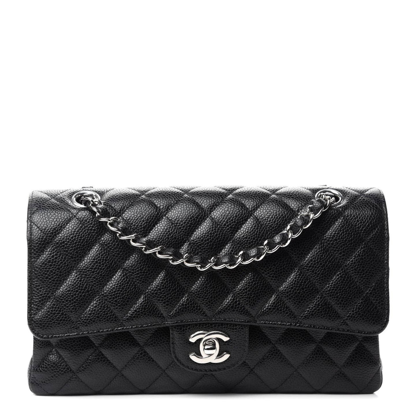 Caviar Quilted Medium Double Flap Black