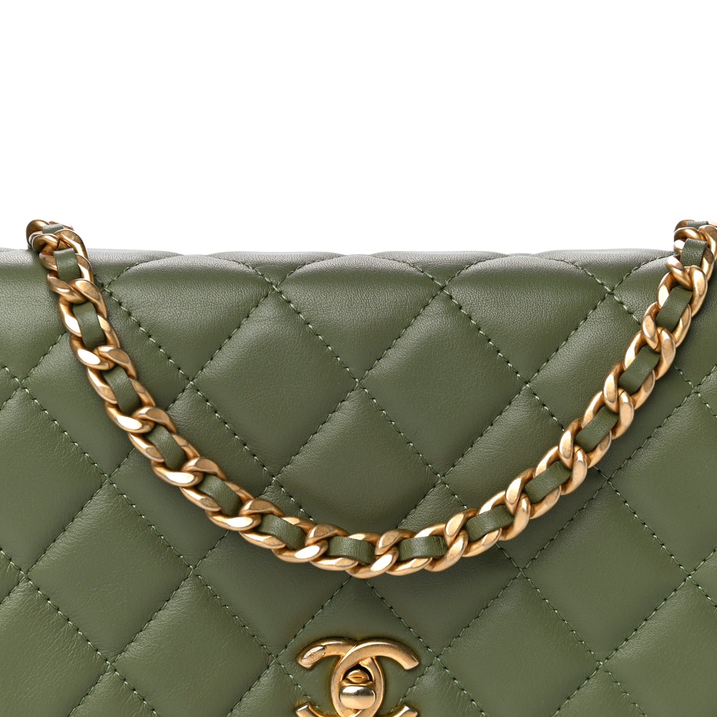 Calfskin Quilted Coco Mail Clutch With Chain Green