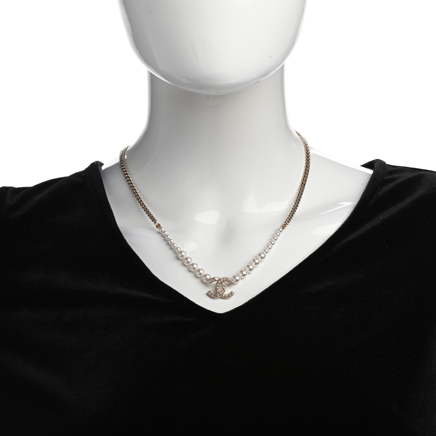Chanel Pearl Crystal Chain CC Necklace Gold 2 of 5