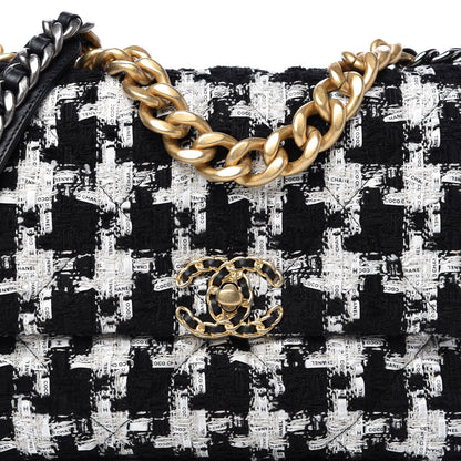 Chanel Tweed Quilted Large Chanel 19 Flap Black Ecru White 10 of 11