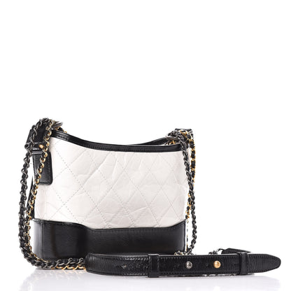 Chanel Aged Calfskin Quilted Small Gabrielle Hobo Black White 3 of 11