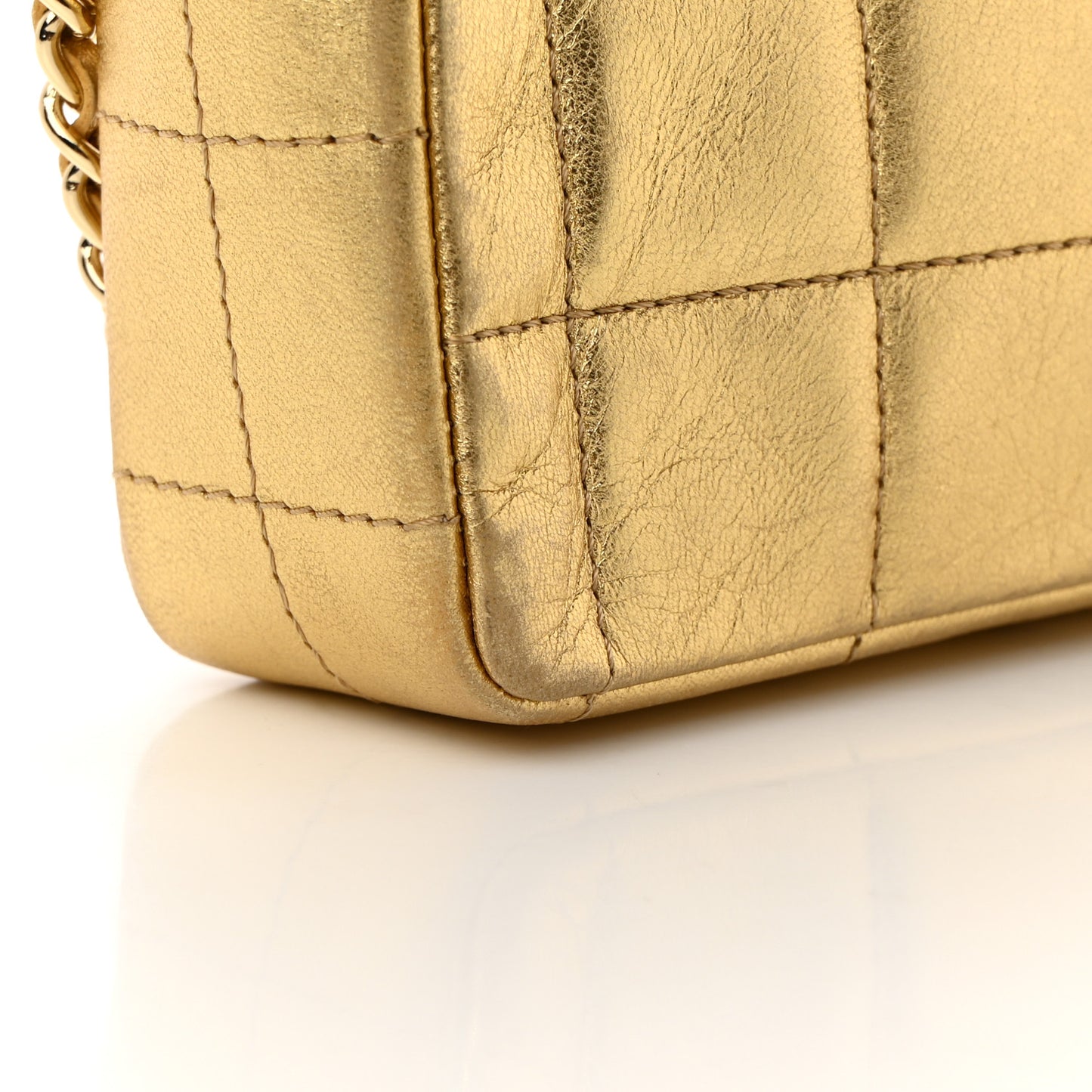 Metallic Lambskin Quilted East West Chocolate Bar Flap Gold