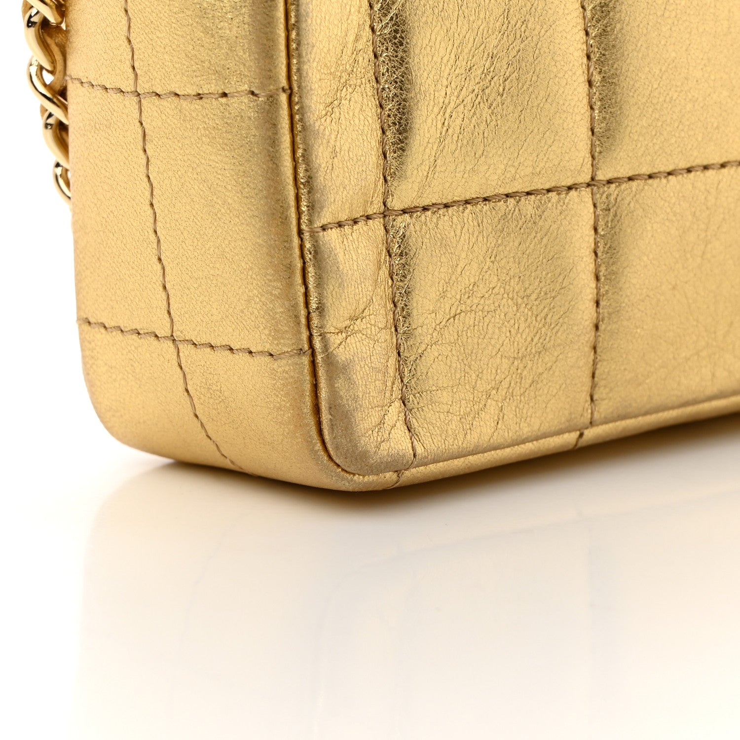 Chanel Metallic Lambskin Quilted East West Chocolate Bar Flap Gold 16 of 16