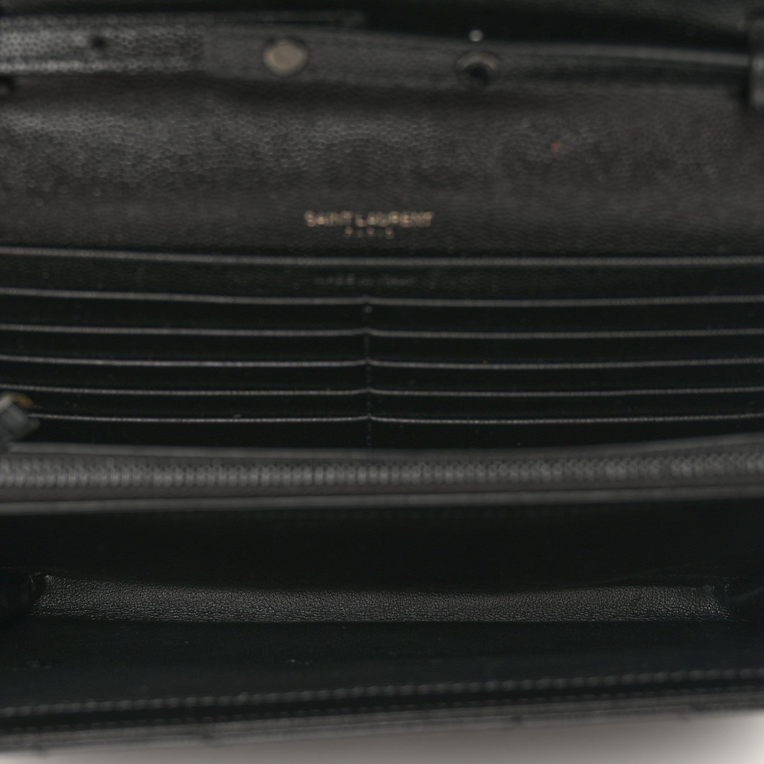 Saint Laurent Grain De Poudre Matelasse Chevron Monogram Monochrome Chain Wallet Black 5 of 11