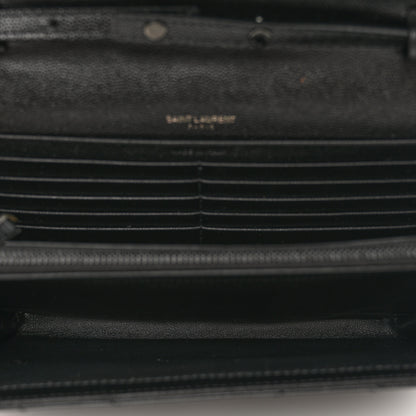 Saint Laurent Grain De Poudre Matelasse Chevron Monogram Monochrome Chain Wallet Black 5 of 11