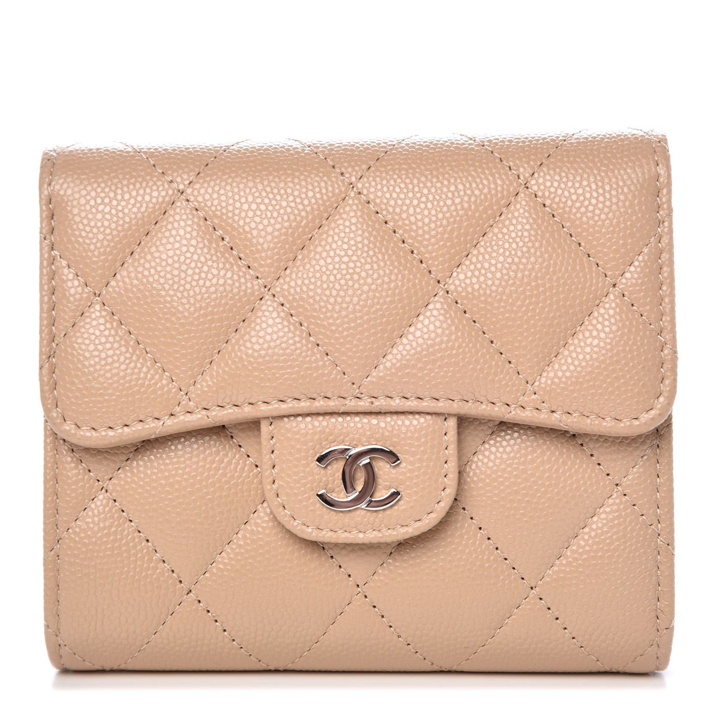 Caviar Quilted Compact Flap Wallet Beige