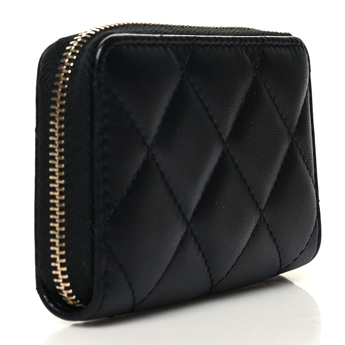 Lambskin Plexiglass Quilted Coco Love Zip Coin Purse Black
