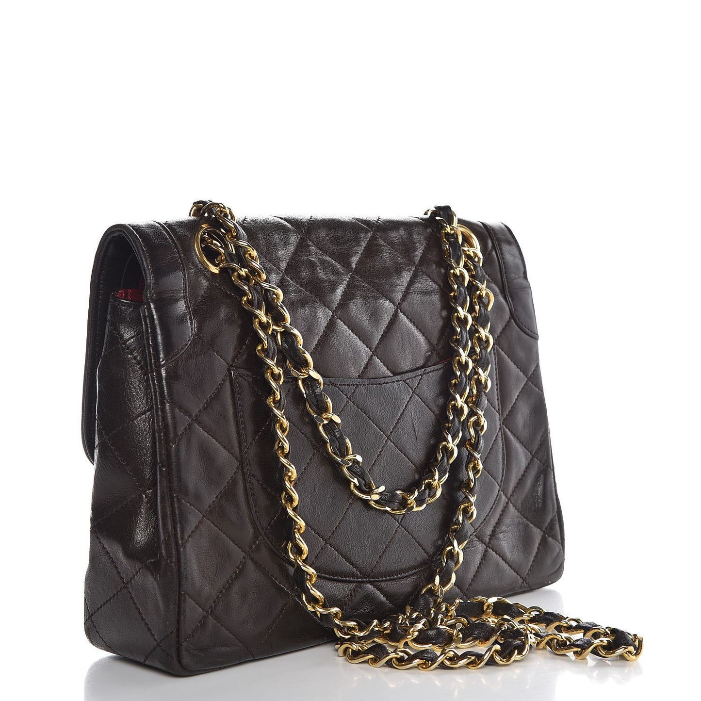 Lambskin Quilted Small Double Flap Brown