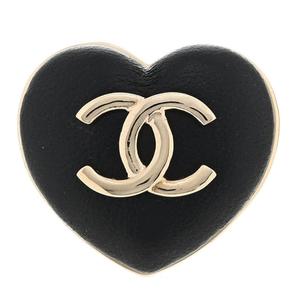 Chanel Lambskin CC Heart Brooch Black Gold 1 of 3