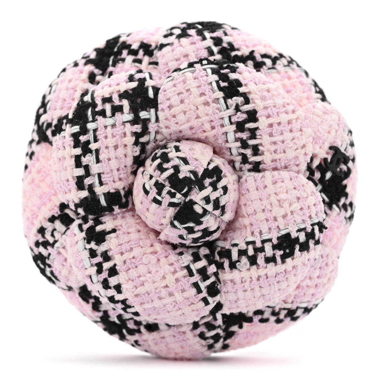 Chanel Tweed Camellia Brooch Pink Black 1 of 4