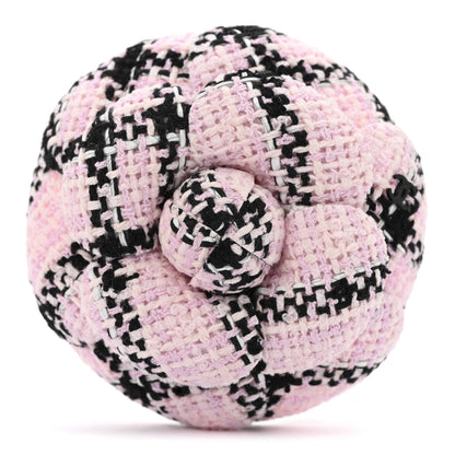 Chanel Tweed Camellia Brooch Pink Black 1 of 4