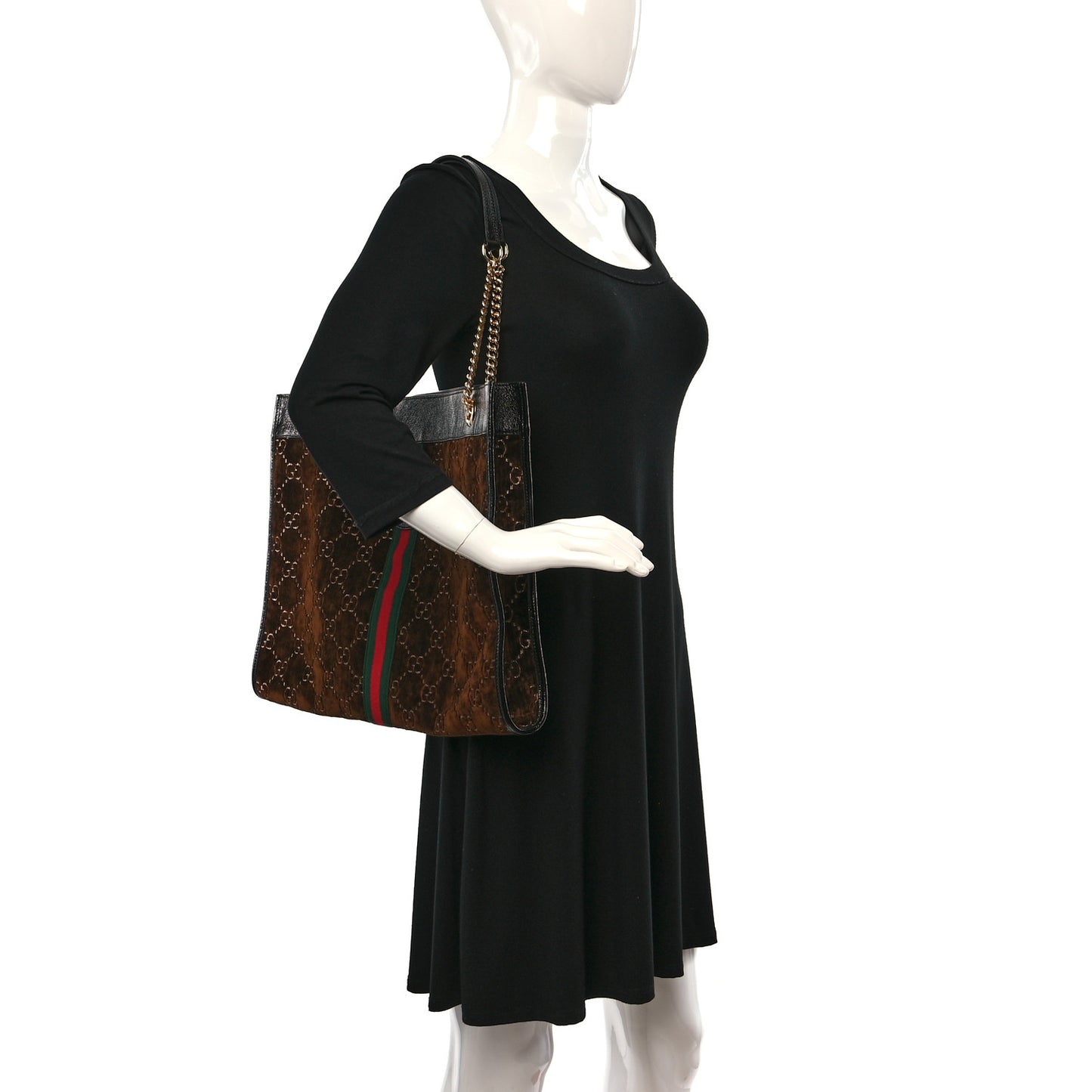 Velvet GG Monogram Large Rajah Chain Tote Brown