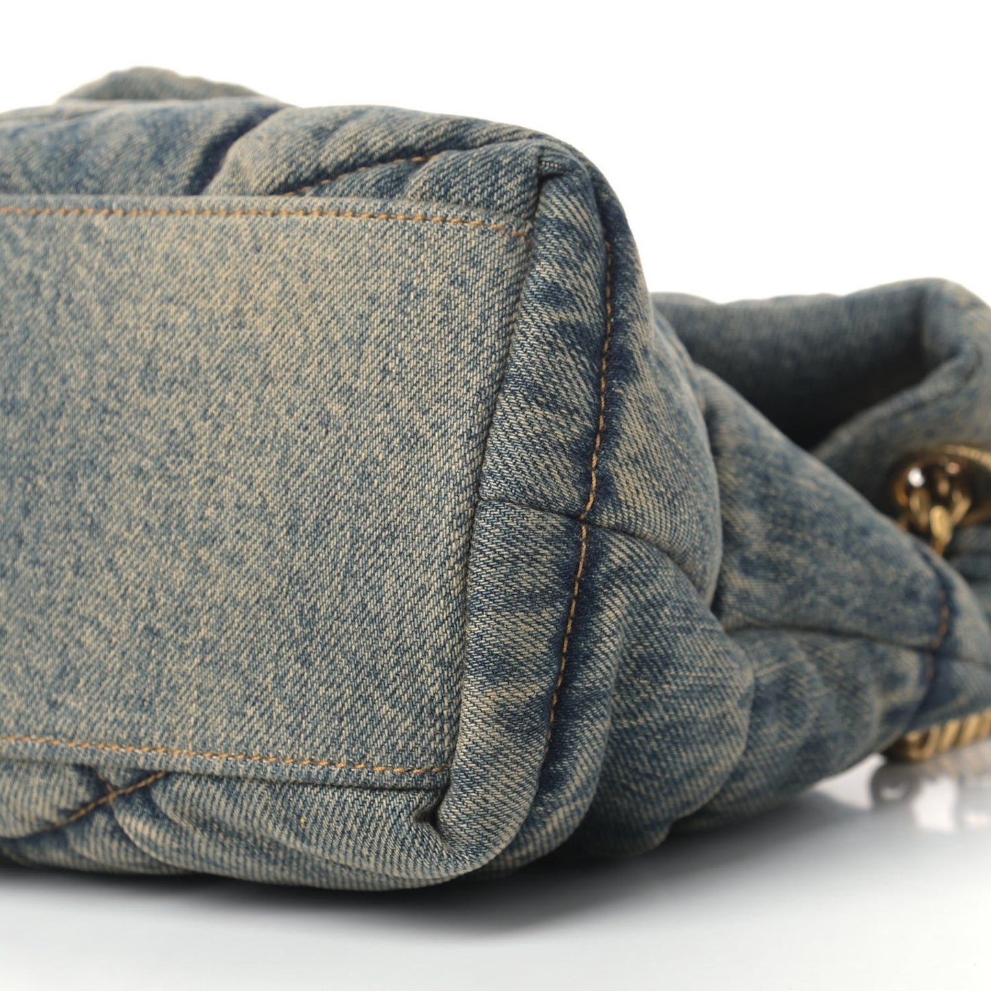 Denim Quilted Small Loulou Puffer Monogram Chain Satchel Rodeo Blue