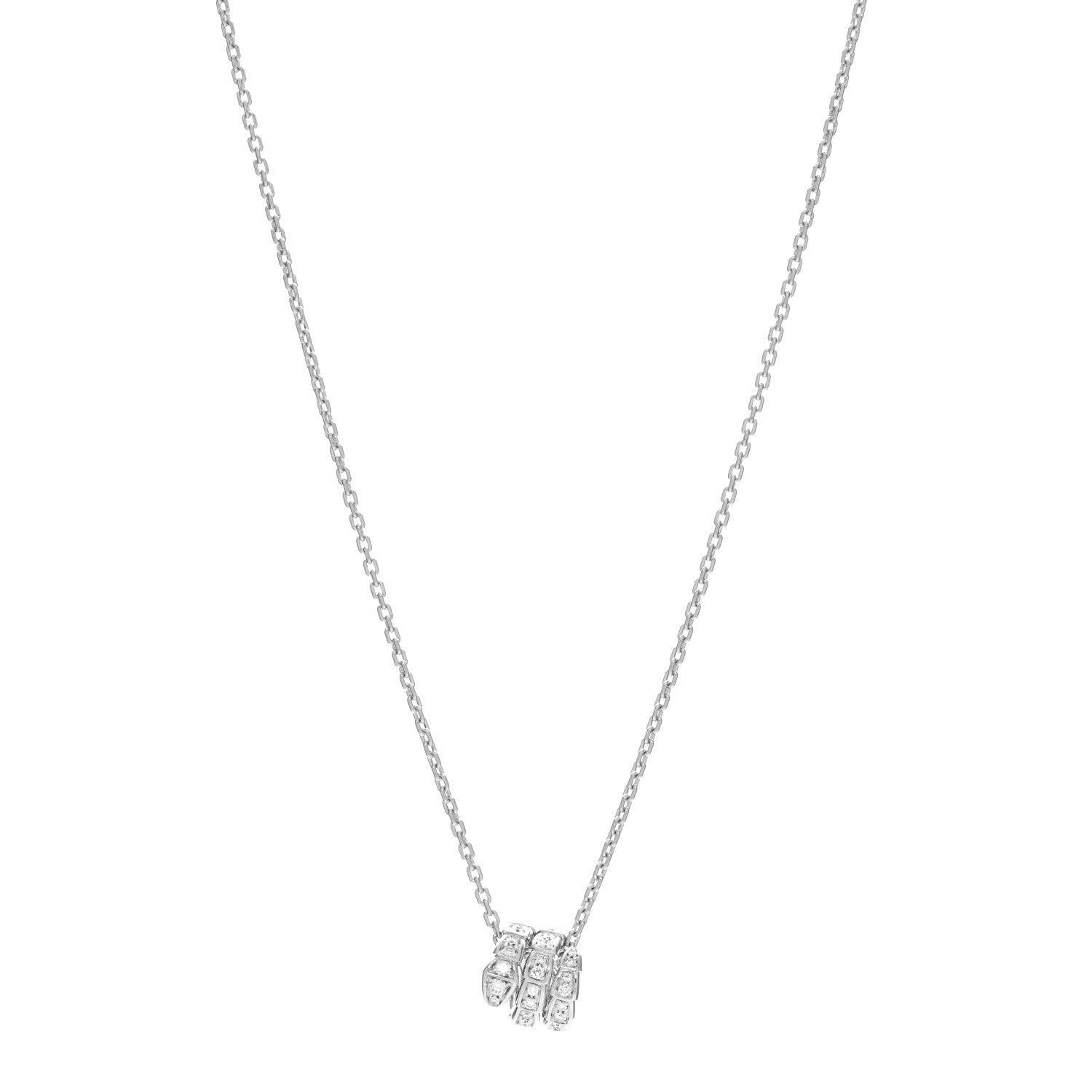 Bulgari 18K White Gold Diamond Serpenti Viper Pave Pendant Necklace 1 of 4