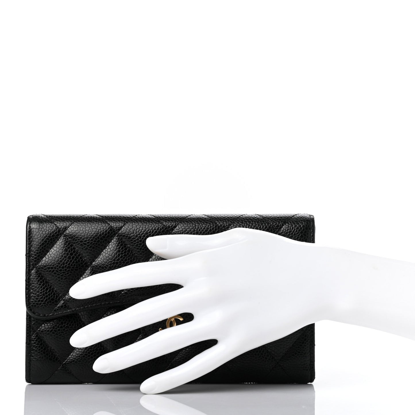 Caviar Quilted Large Flap Wallet Black