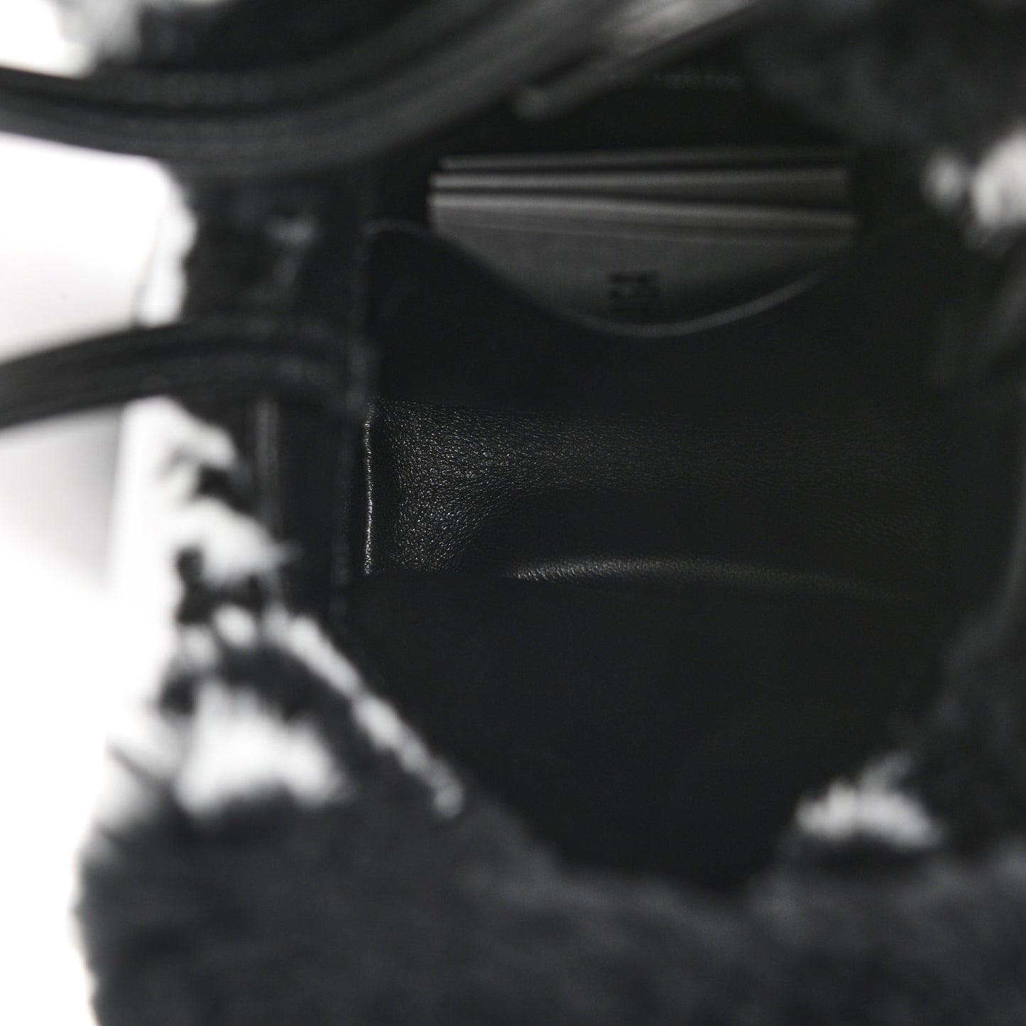 Faux Fur Diagonal Logo Everyday Phone Holder Tote Black White