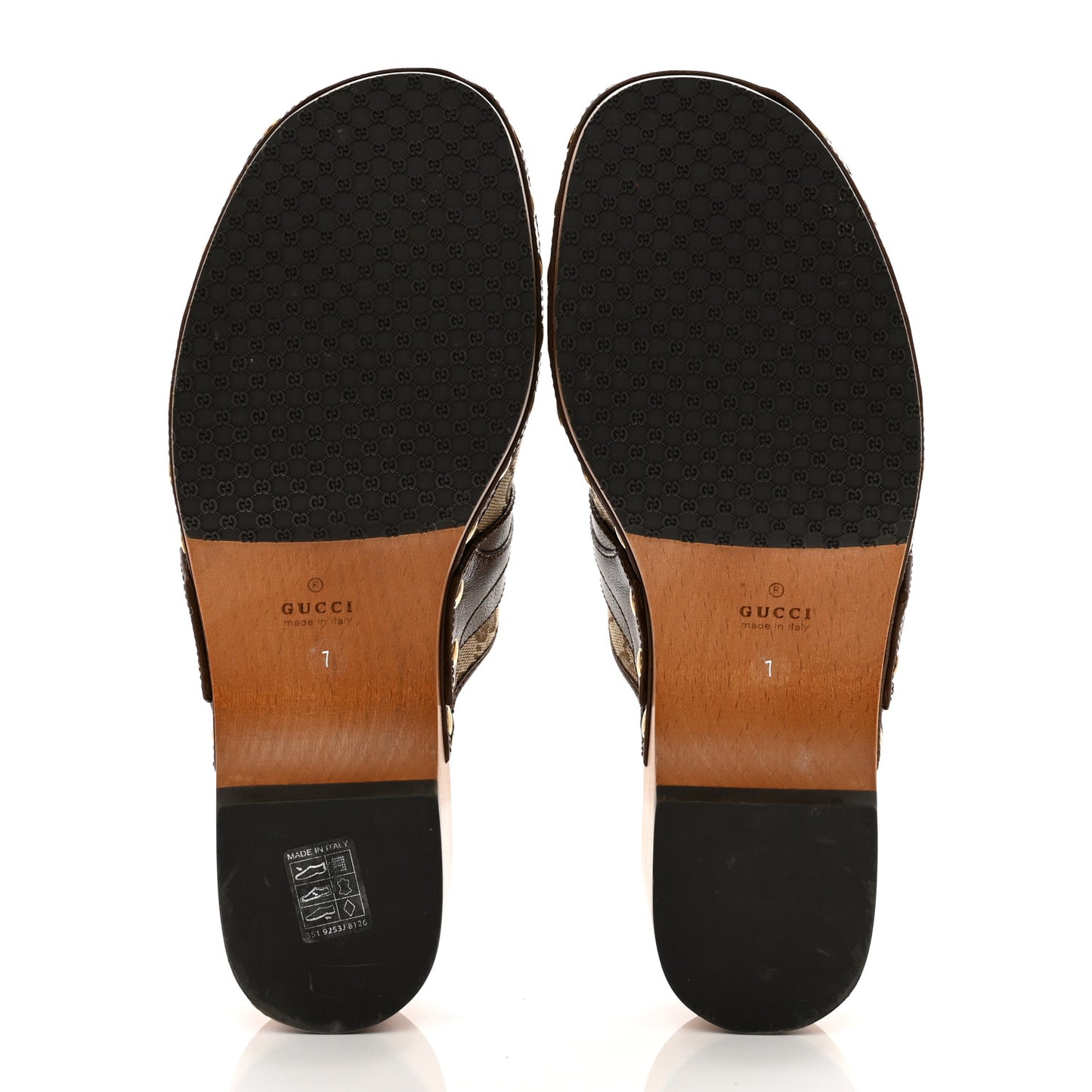 Monogram Quentin Goatskin Womens Horsebit Clog Mules 7 Beige Ebony Brown Sugar