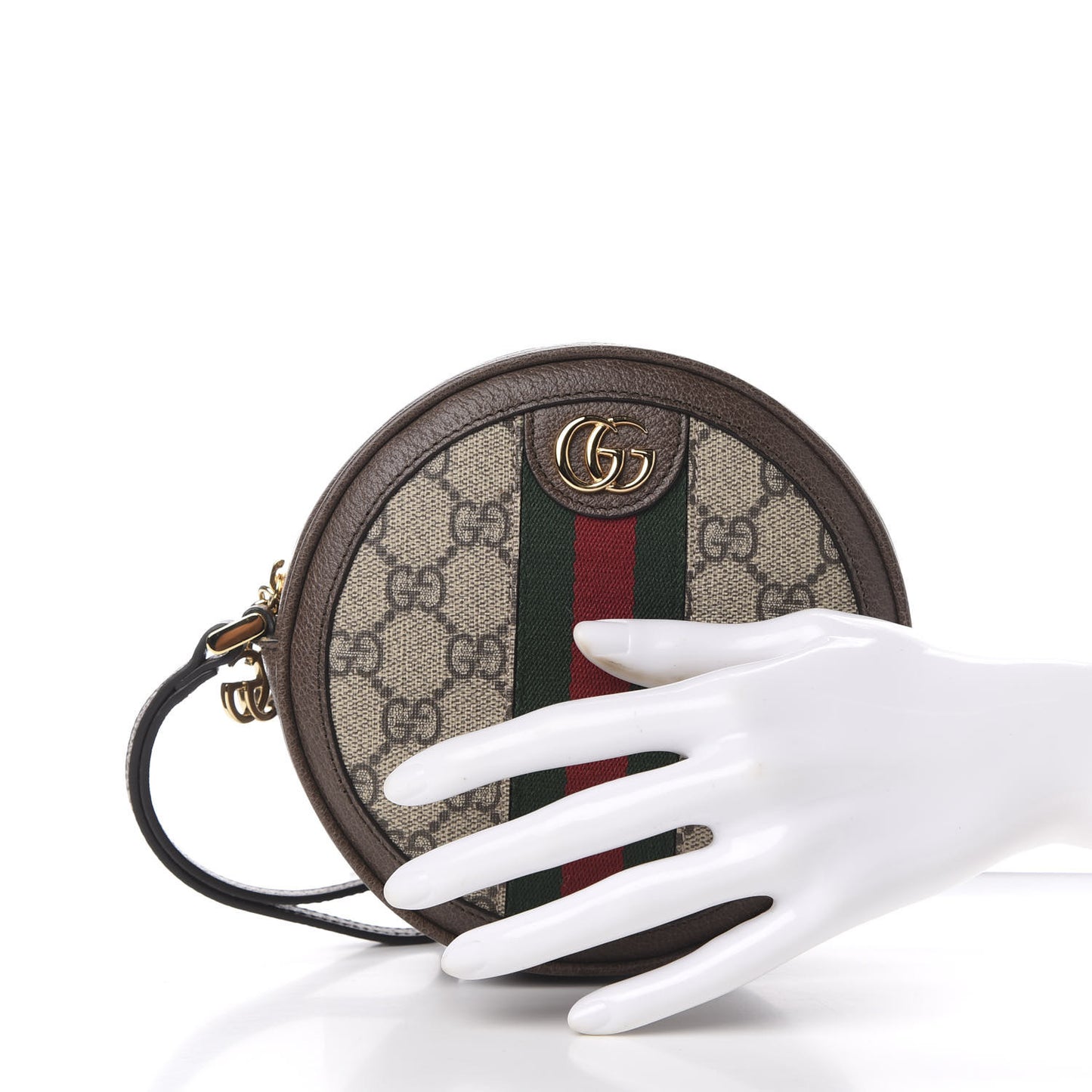 GG Supreme Monogram Web Ophidia Circle Wristlet Beige New Acero