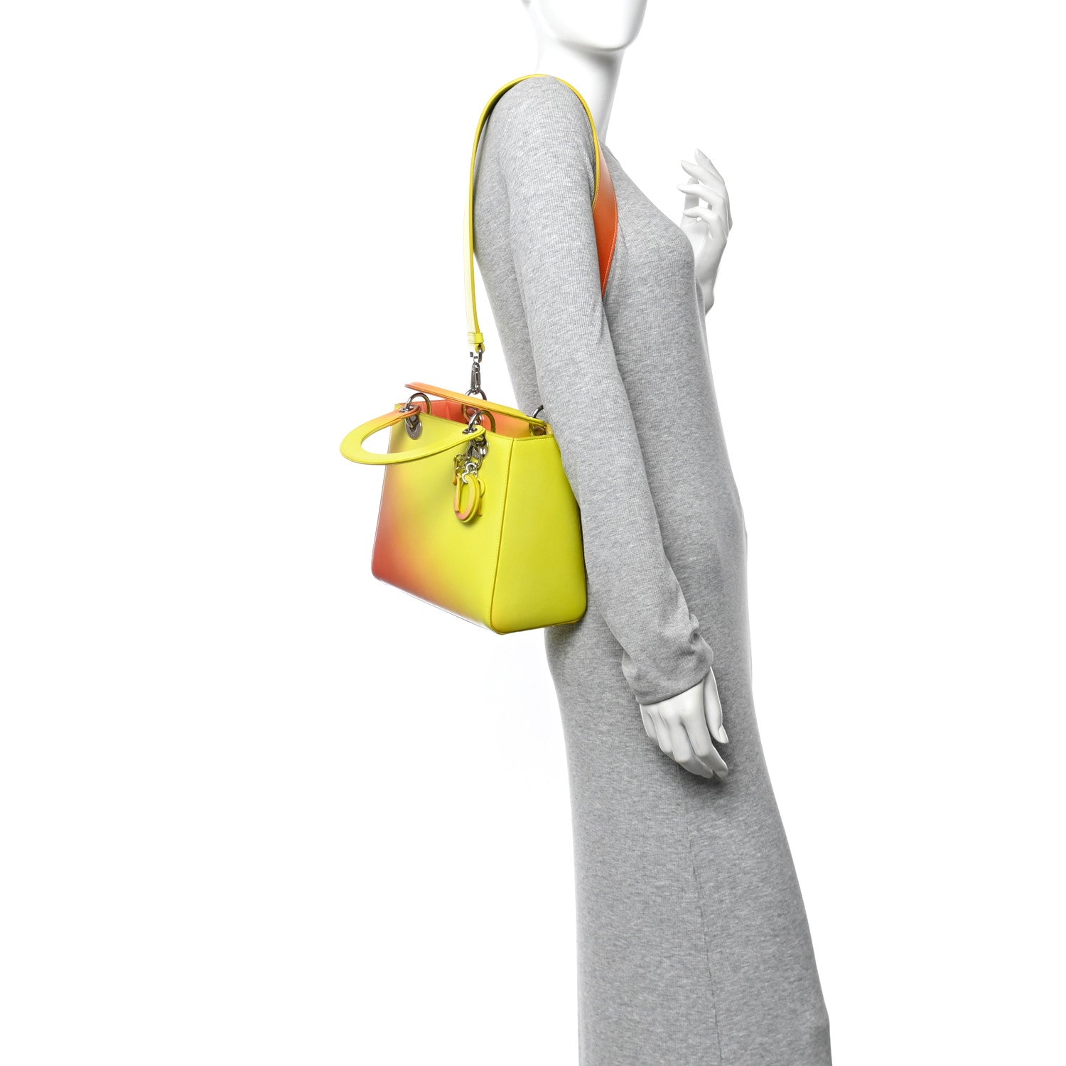 Christian Dior Box Calfskin Gradient Medium Lady Dior Yellow Orange 2 of 17