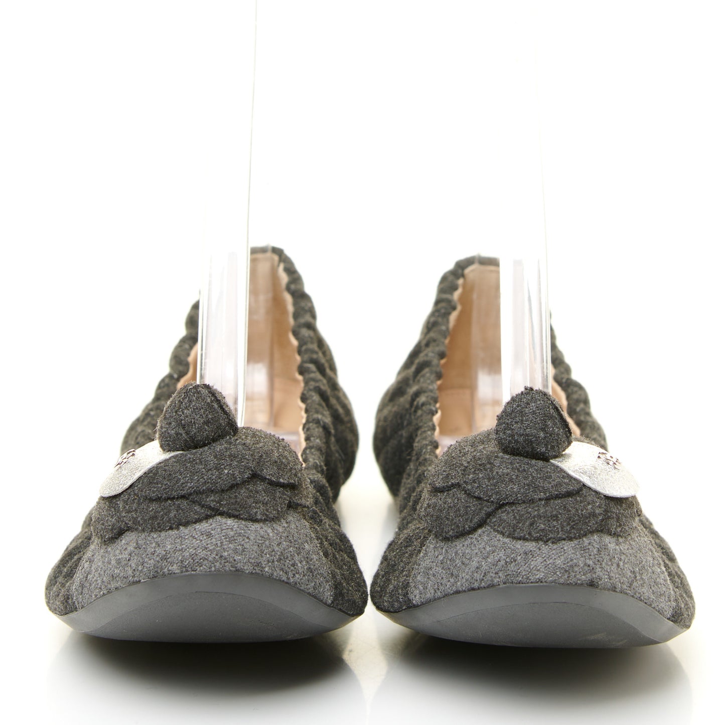 Tweed Quilted Camellia Cap Toe Ballerina Flats 37.5 Grey