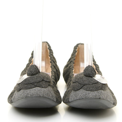 Chanel Tweed Quilted Camellia Cap Toe Ballerina Flats 37.5 Grey 2 of 10