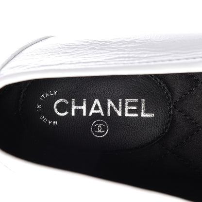Chanel Crackled Patent Calfskin CC Chain Mocassin Loafers 39.5 White 6 of 8